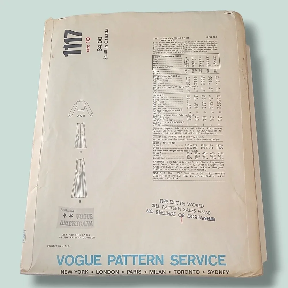 Vogue Americana 1117 Jerry Silverman Dress Jacket Pattern Uncut Size 10